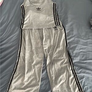Adidas Heather Gray Lounge Set with Black Stripes